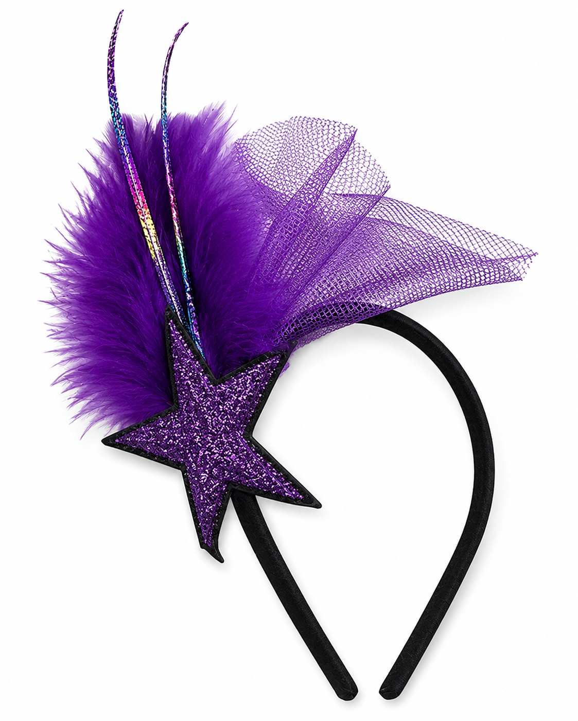 Tiara Estrela com Plumas e Tule