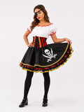 Fantasia Pirata Feminina Completa – Corset Listrado e Saia Rodada