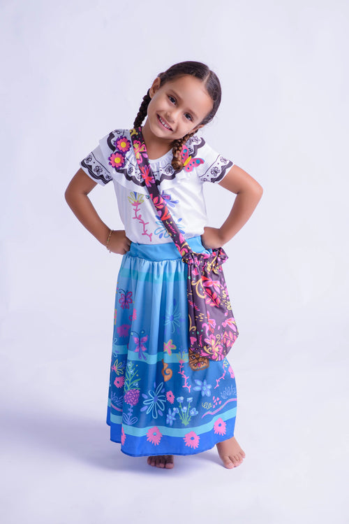 Fantasia Camponesa Floral Colorida Infantil com Bolsa