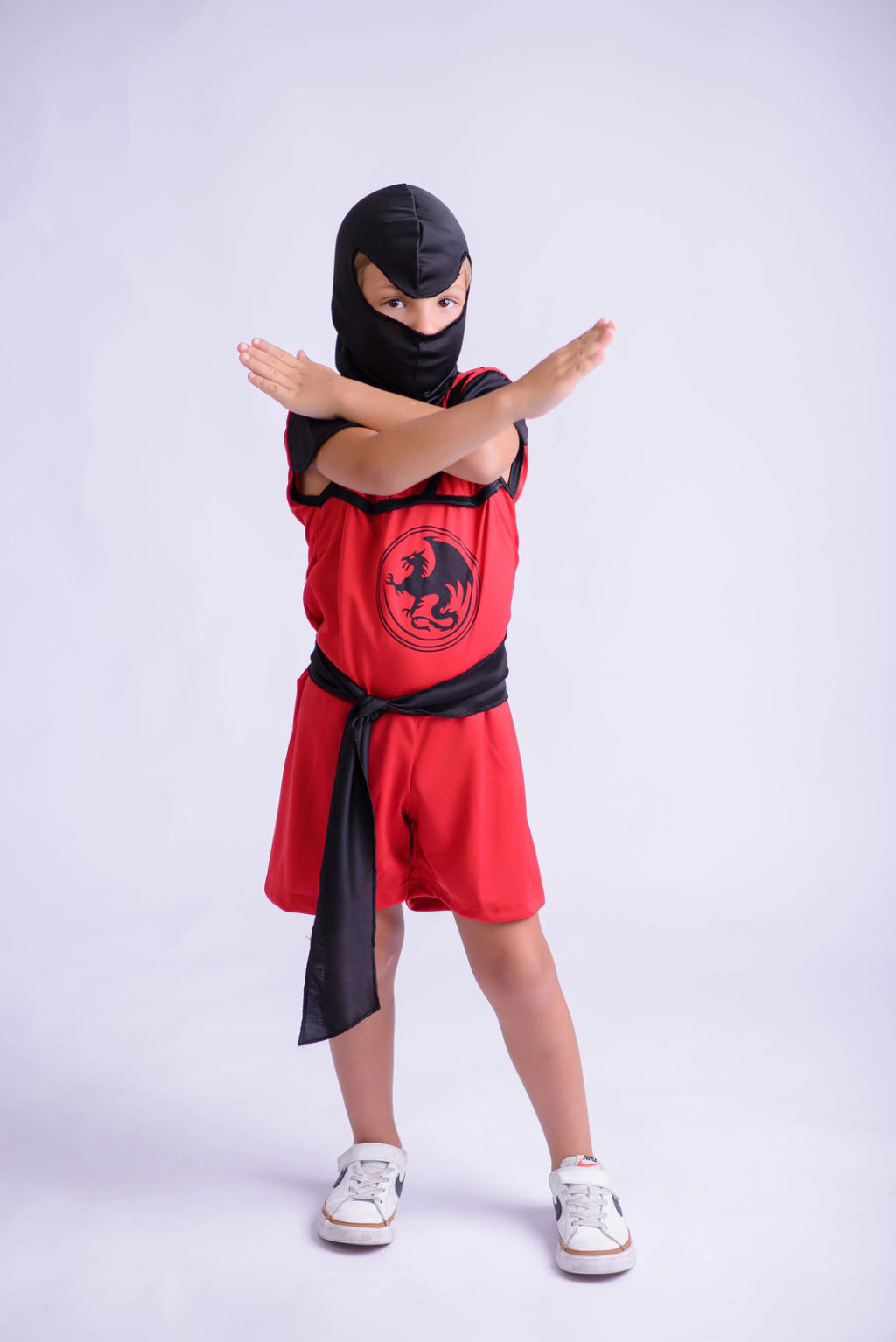Fantasia Curta Ninja Guerreiro Vermelho Infantil com Máscara