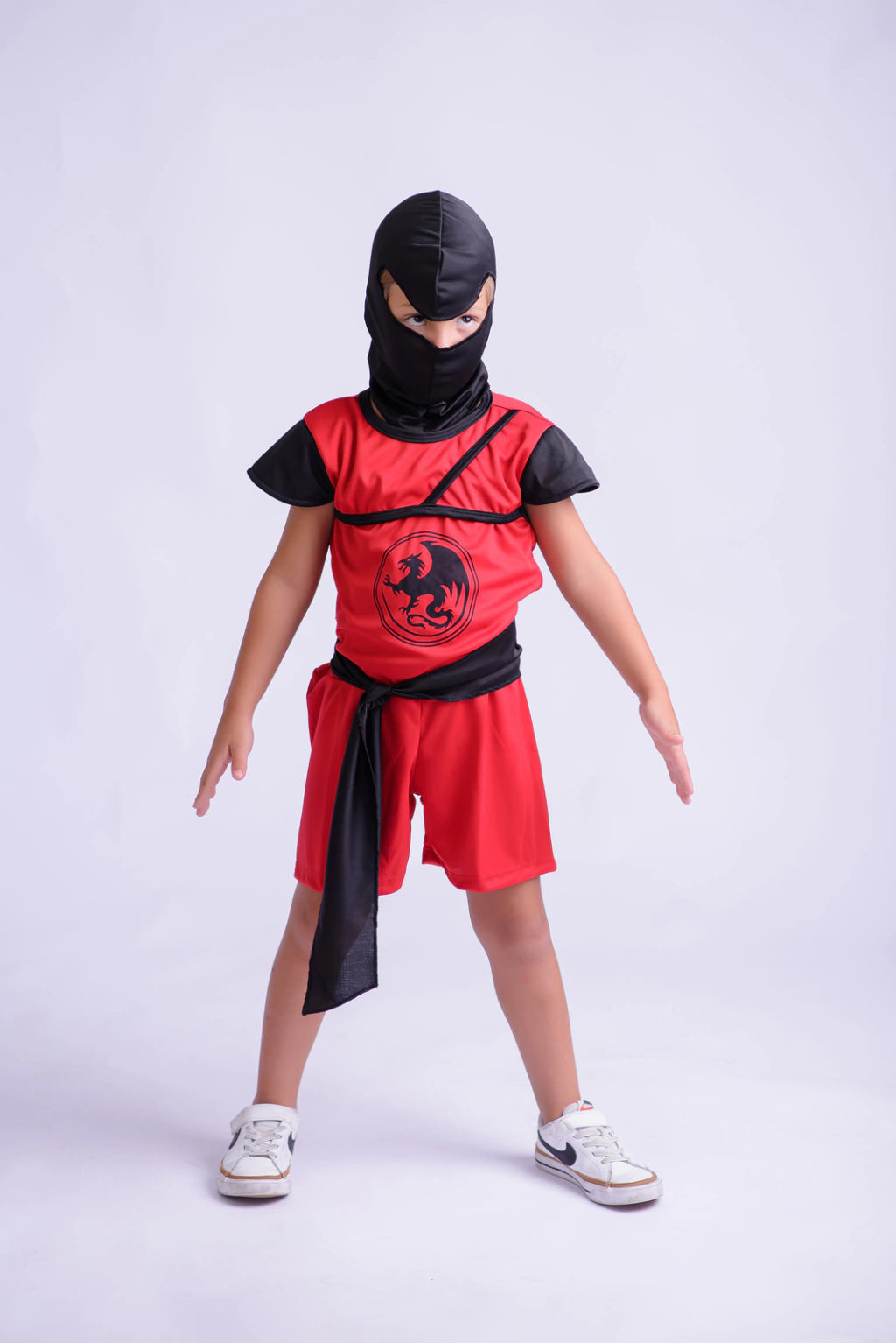 Fantasia Curta Ninja Guerreiro Vermelho Infantil com Máscara