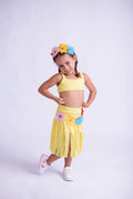 Fantasia Havaiana Amarela Com Tiara Floral Tropical Infantil