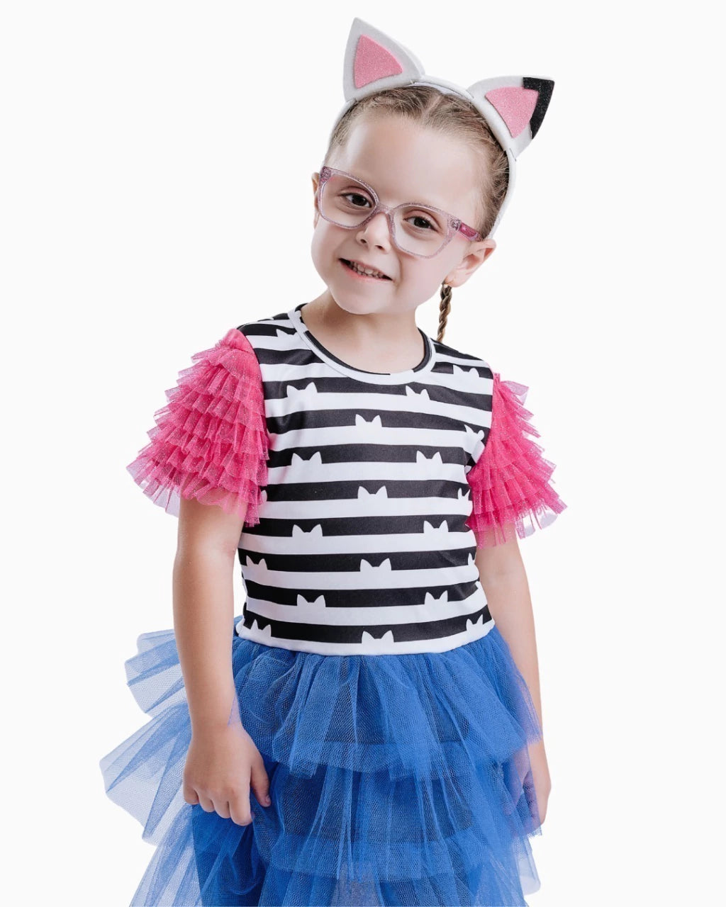 Fantasia Gatinha Fashion Infantil com Tule Colorido