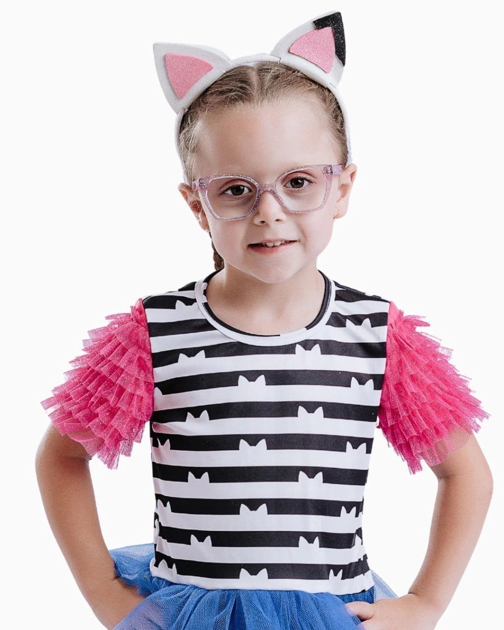 Fantasia Gatinha Fashion Infantil com Tule Colorido