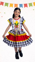 Vestido Junino Infantil Xadrez Luxo temática de milho