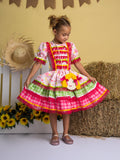 Vestido junino rosa + Bolsa de boneca
