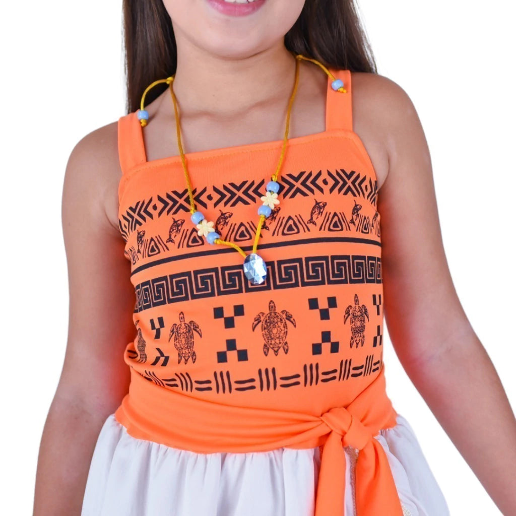 Fantasia Princesa Tropical Ilha Infantil com Colar