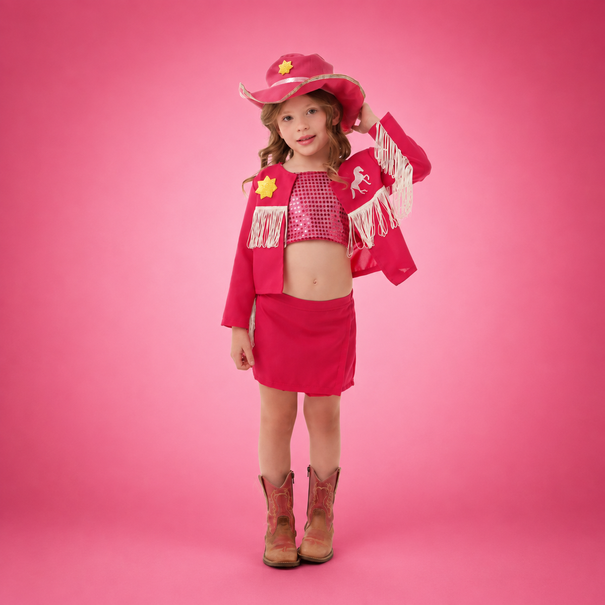 Fantasia Infantil Cowgirl Rosa com Chapéu