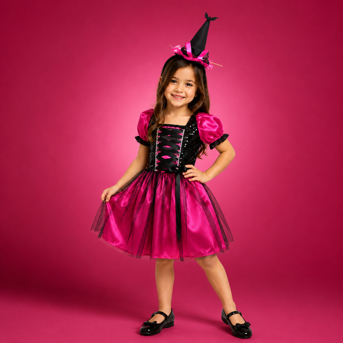 Fantasia Infantil Bruxinha Pink com Chapéu