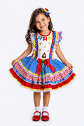 Vestido Junino Infantil Arraiá Colorido Poá Luxo