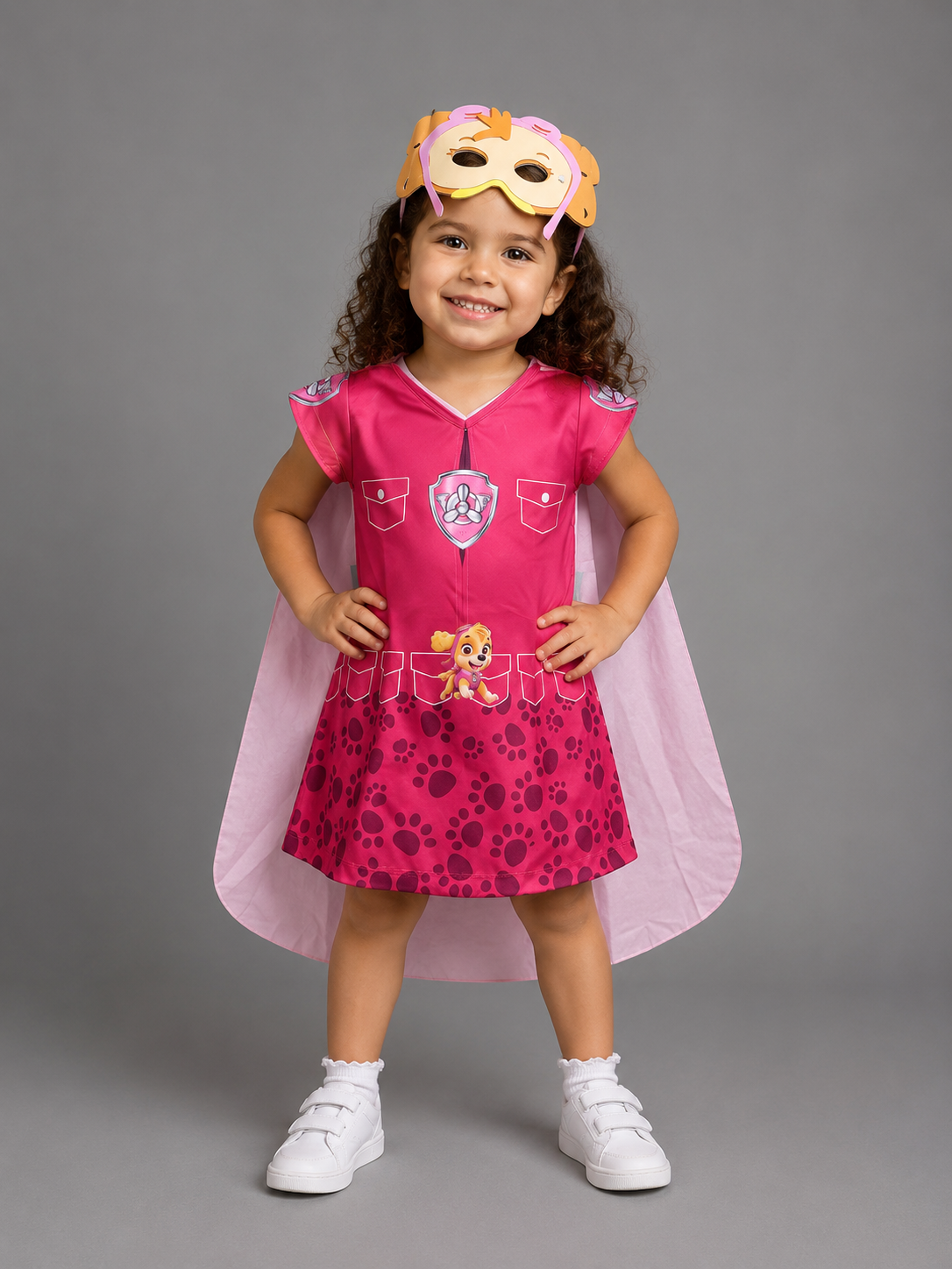 Fantasia Infantil Patrulheira Aventureira Rosa com Capa e Máscara