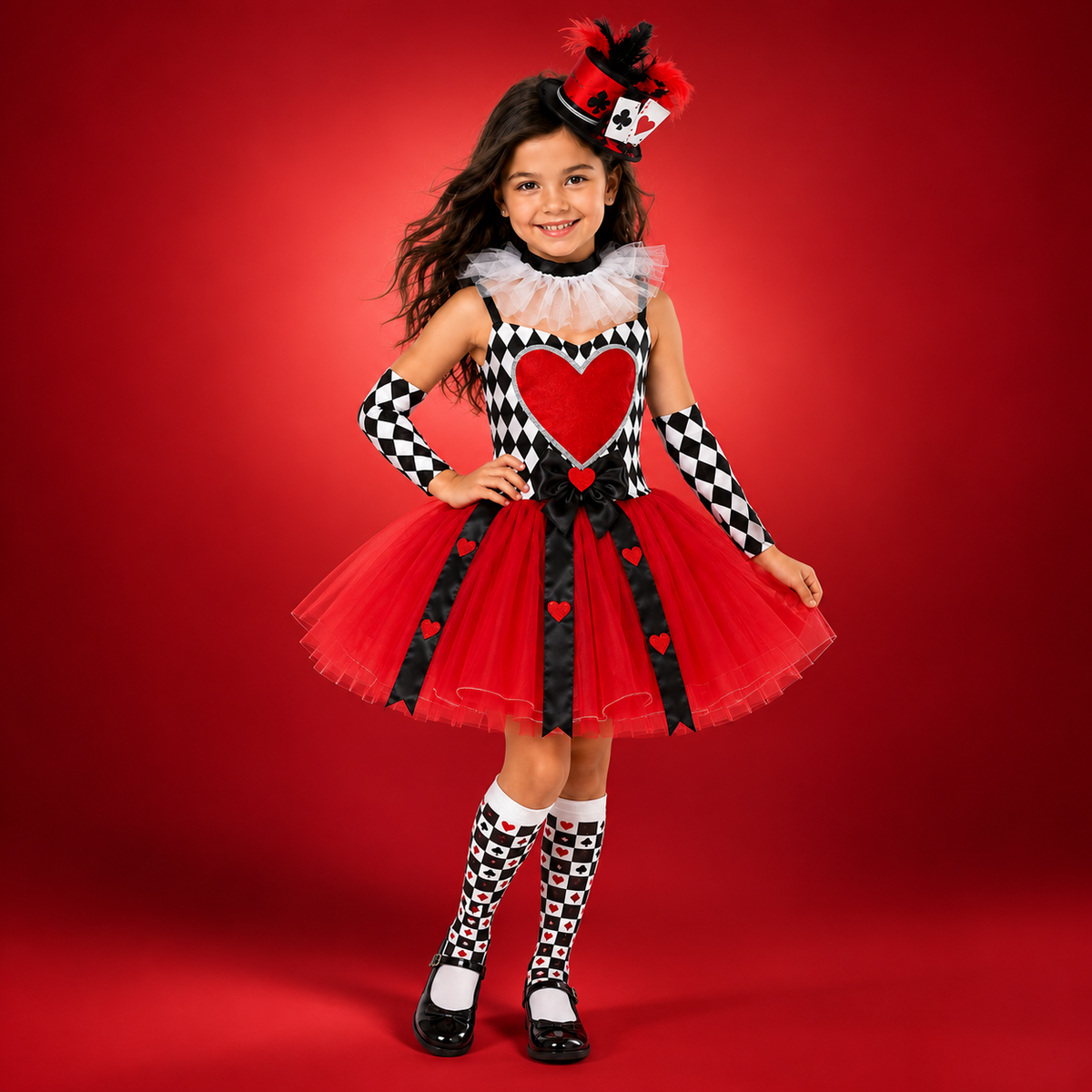 Fantasia Infantil Rainha de Copas Vermelha e Preta