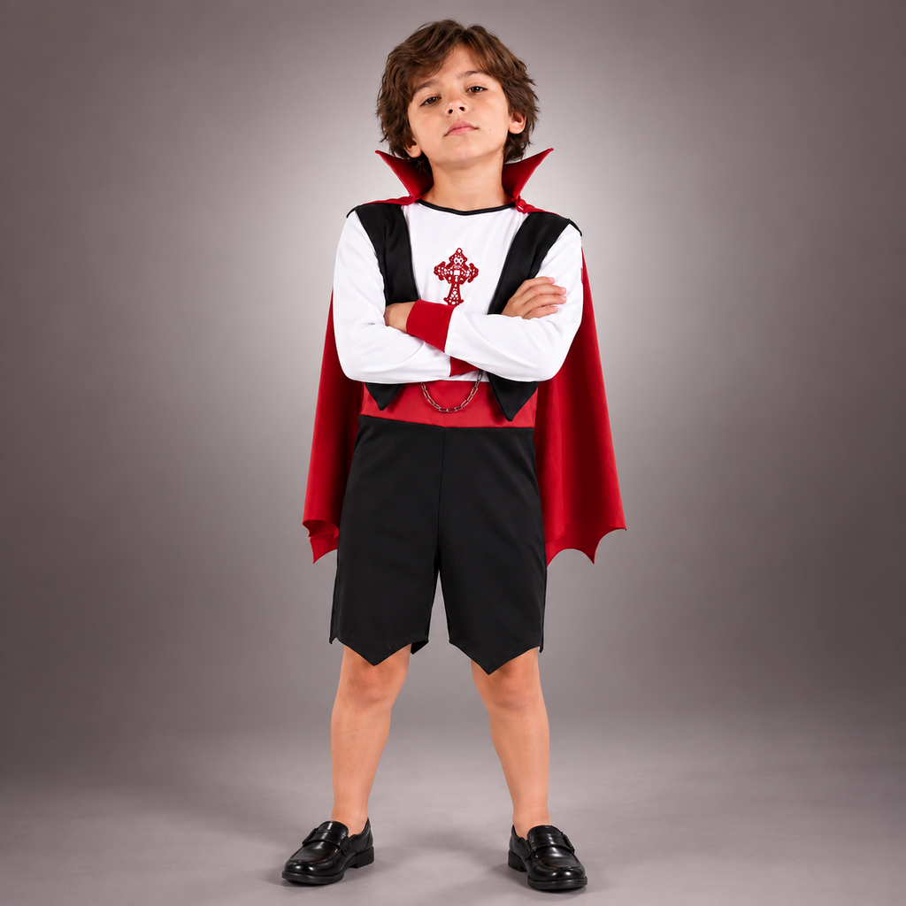 Fantasia Infantil Vampiro Masculina com Capa Vermelha