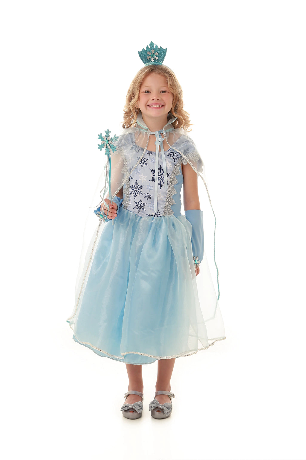 Fantasia Princesa do Gelo Encantada (Coroa + Varinha + Capa+ Luva)