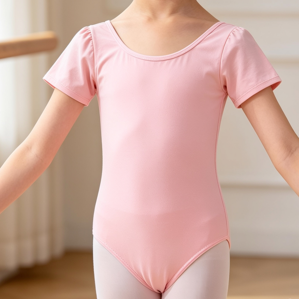 Collant de Ballet Meia Manga Rosa e Preto-Dança Classica Infantil