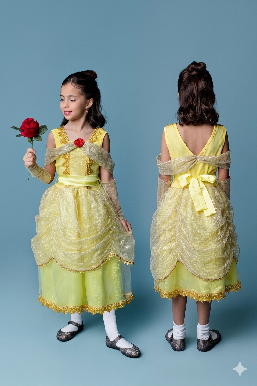 Fantasia Princesa vestido Dourada Encanto da Rosa Infantil
