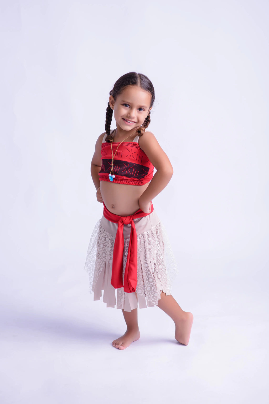 Fantasia Princesa da Ilha Encantada Infantil + Colar Com Pingente Inspirado no Oceano