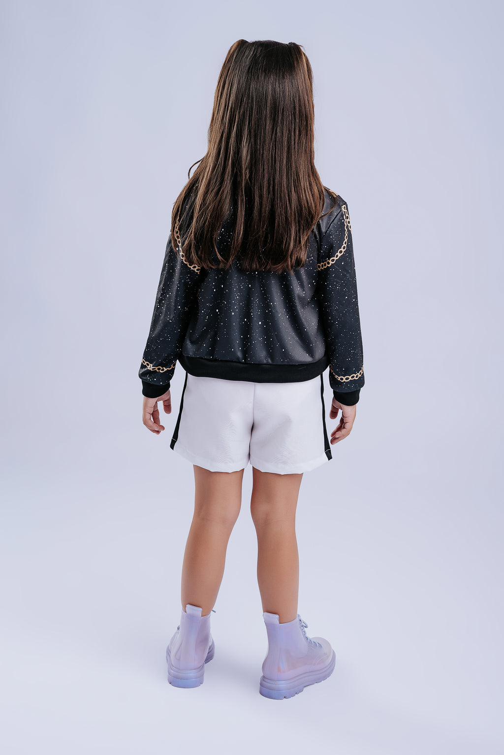 Fantasia K-pop Fashion Jaqueta Preta Luxo Infantil