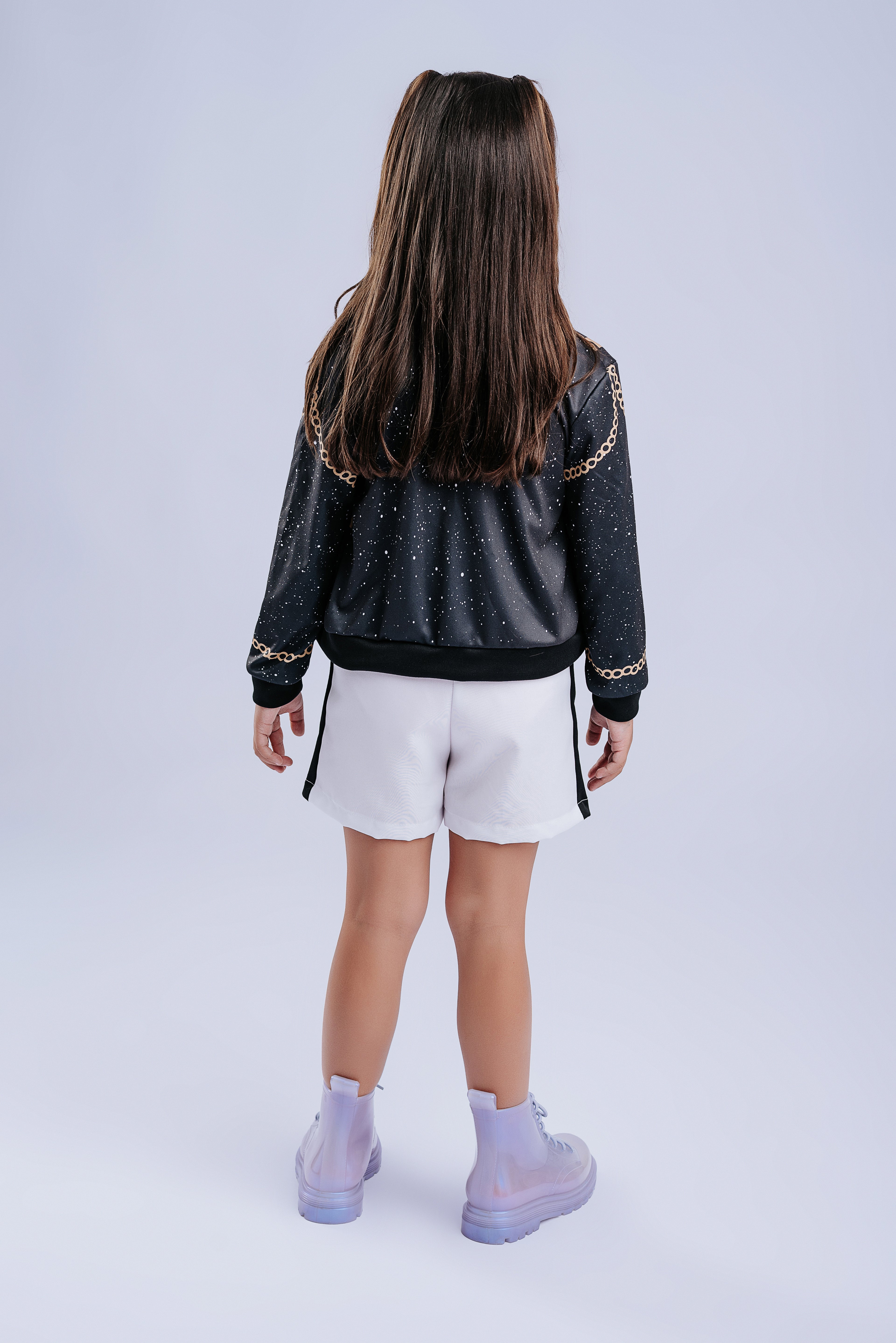 Fantasia K-pop Fashion Jaqueta Preta Luxo Infantil
