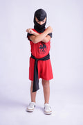 Fantasia Curta Ninja Guerreiro Vermelho Infantil com Máscara