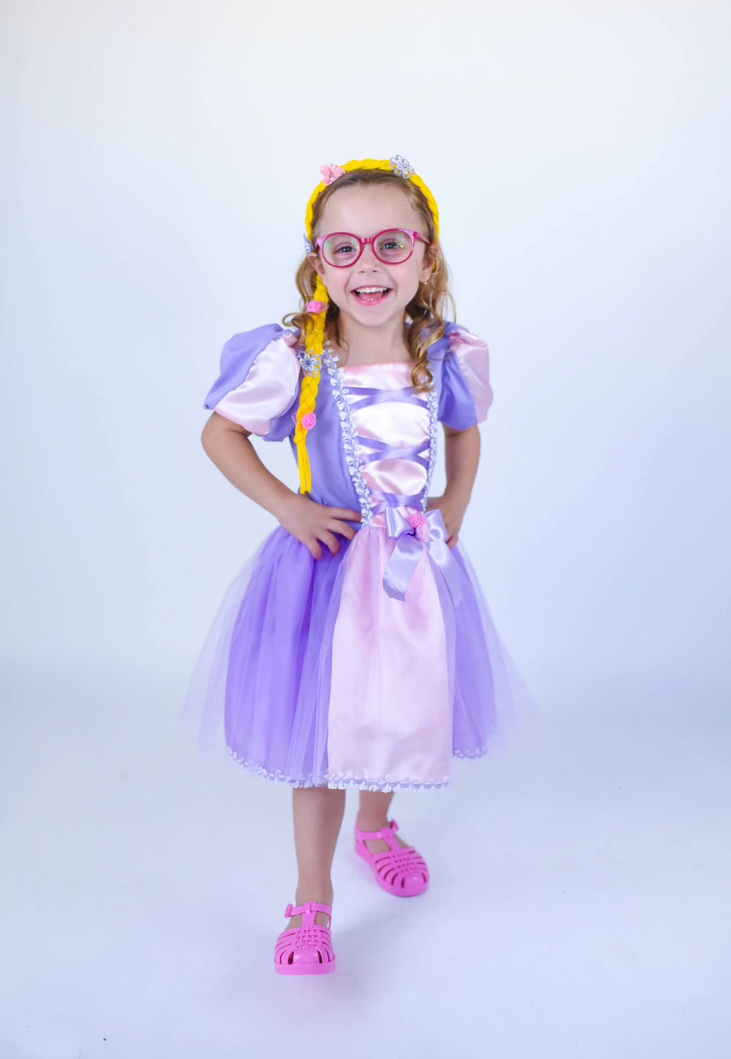 Fantasia Princesa Com Laço Trança Encantada Infantil