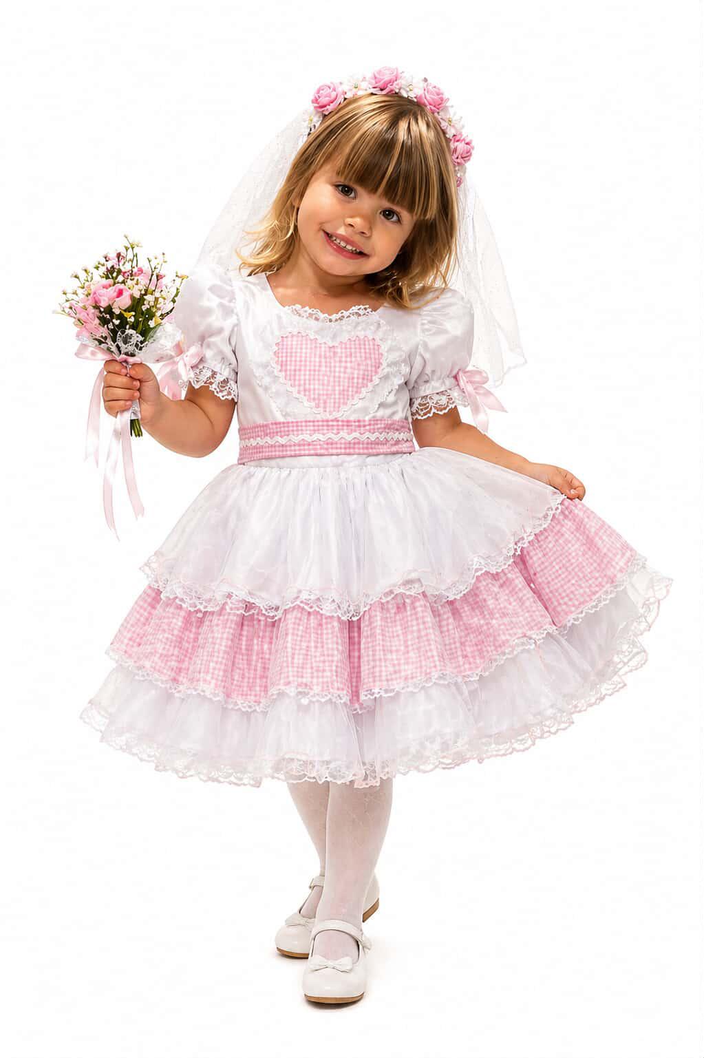 Vestido Junino-Noivinha do arraiá infantil