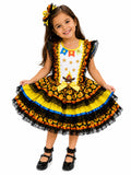 Vestido Junino Infantil Girassol Luxo Preto e Amarelo com Renda e Laço