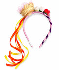 Tiara Junina com Chapéu de Palha e Fitas Coloridas