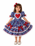Vestido Caipira Infantil Coração e estampa Floral – Festa Junina