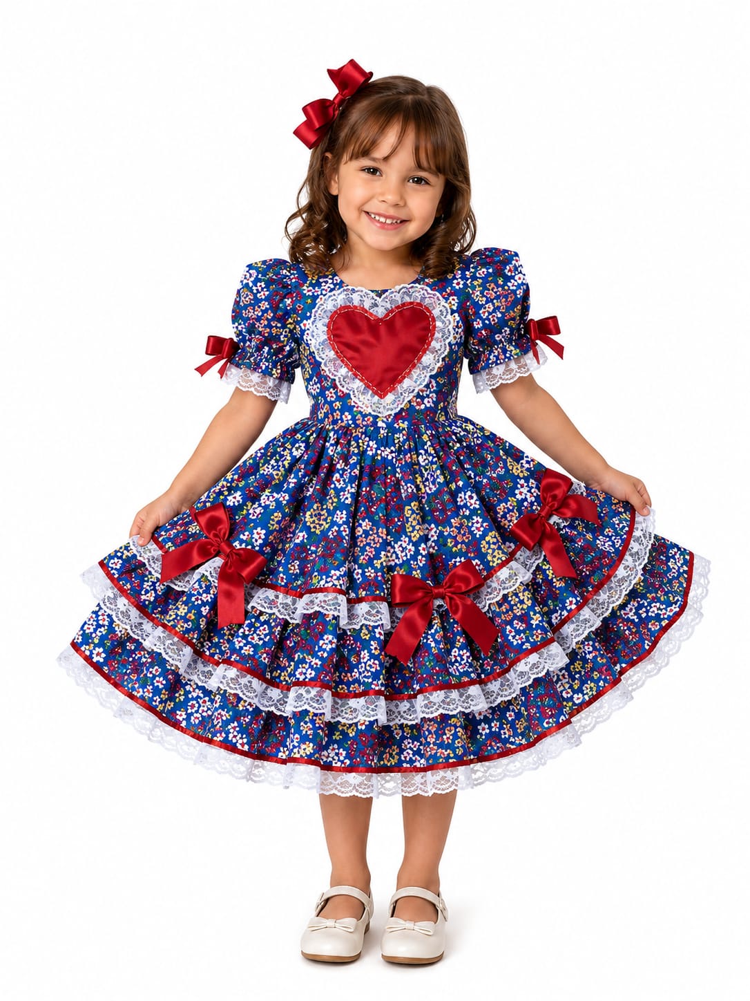 Vestido Caipira Infantil Coração e estampa Floral – Festa Junina