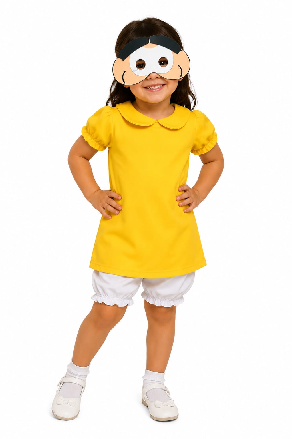 Fantasia Infantil Menina de Vestido Amarelo com Máscara