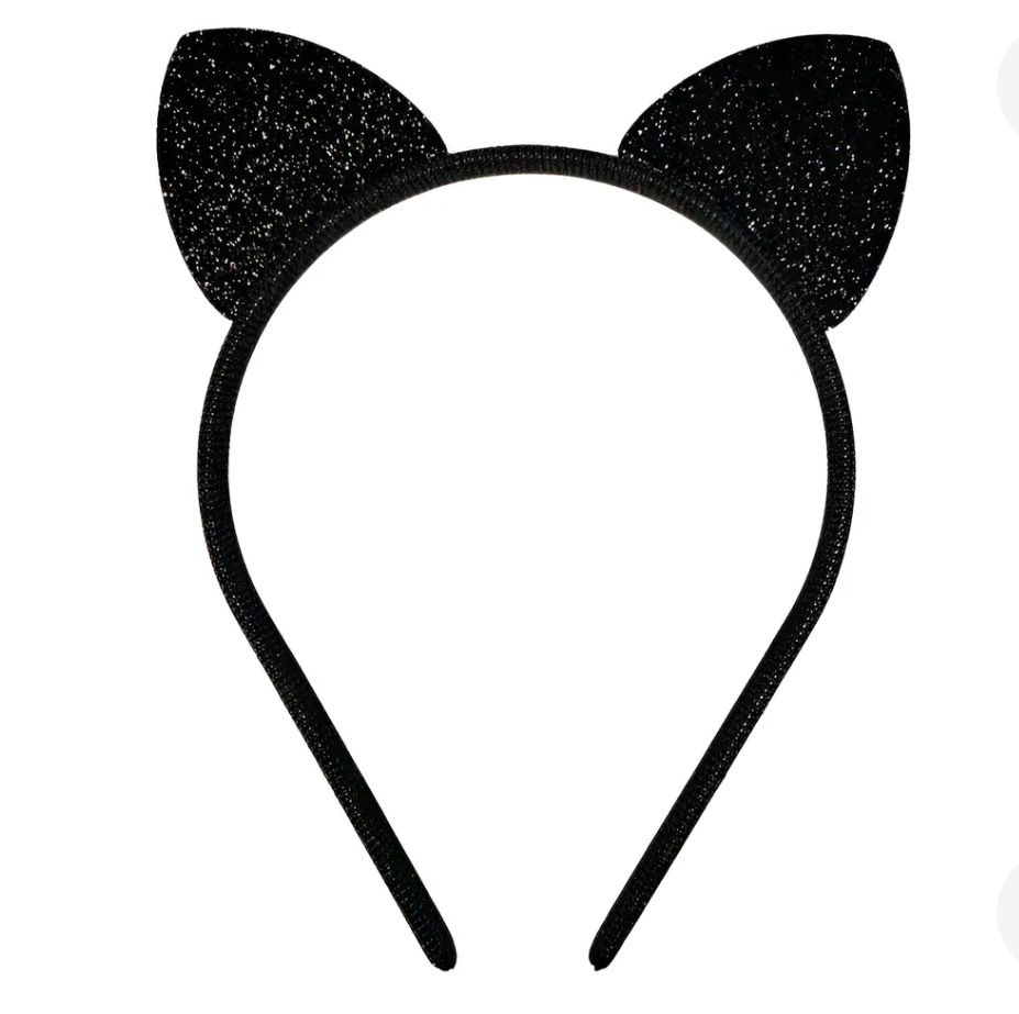 Tiara Orelhas de Gatinho Pretas com Glitter – Acessório Fantasia