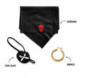 Kit Pirata – Lenço Preto com Caveira Vermelha + Brinco + Tapa olho