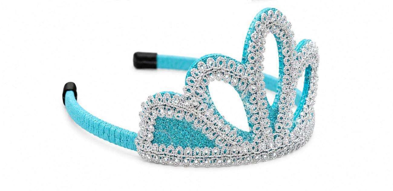 Coroa Princesa Azul com Glitter e Strass – Tiara Fantasia Infantil