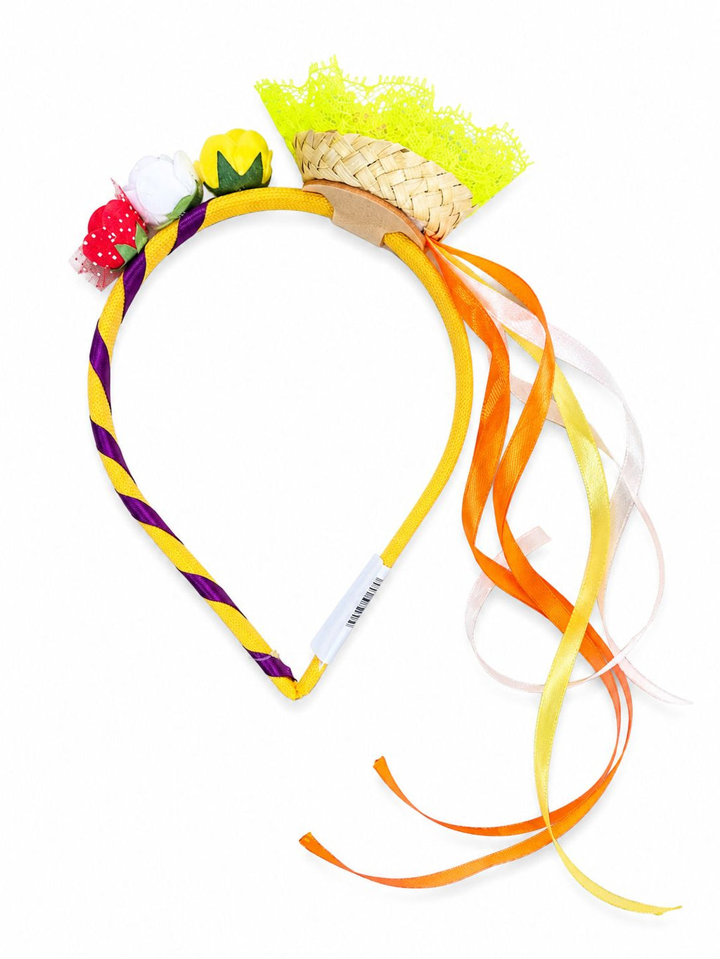 Tiara Junina com Chapéu de Palha e Fitas Coloridas