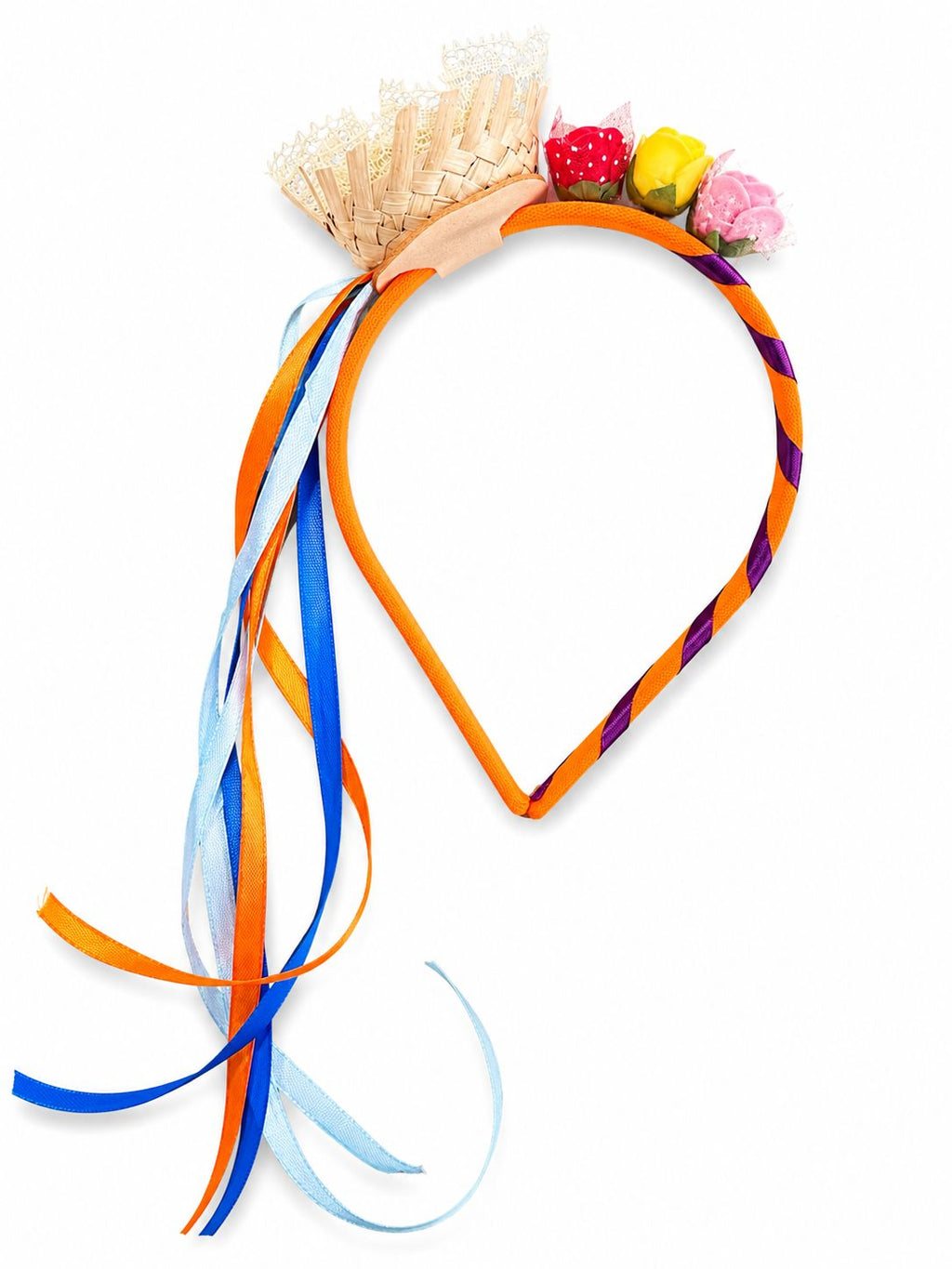 Tiara Junina com Chapéu de Palha e Fitas Coloridas