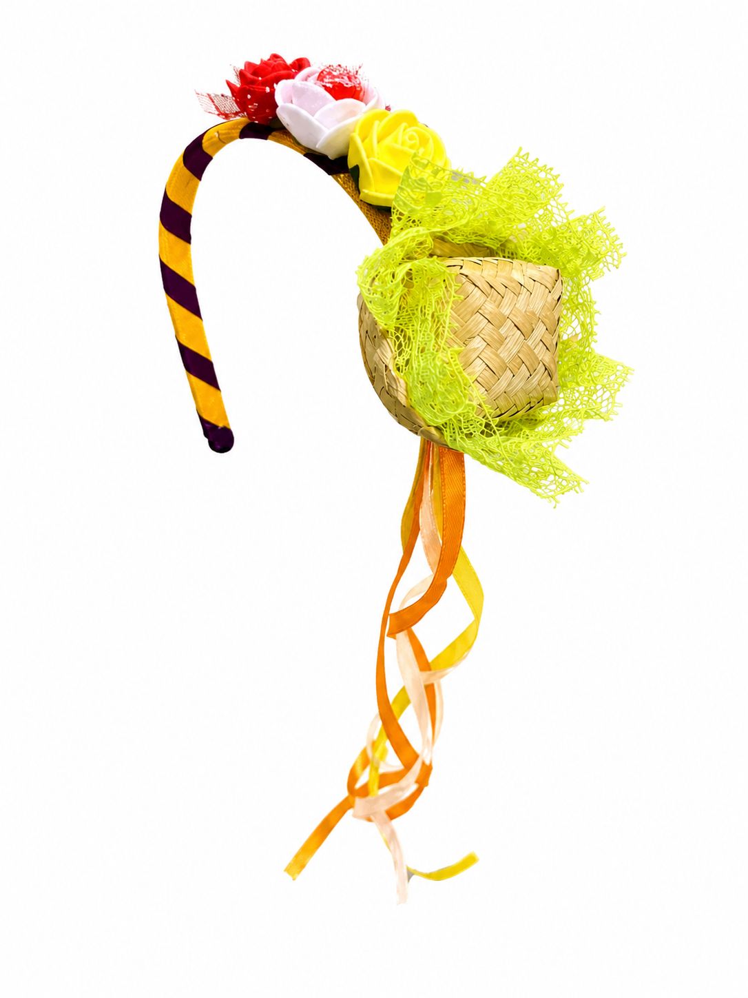 Tiara Junina com Chapéu de Palha e Fitas Coloridas