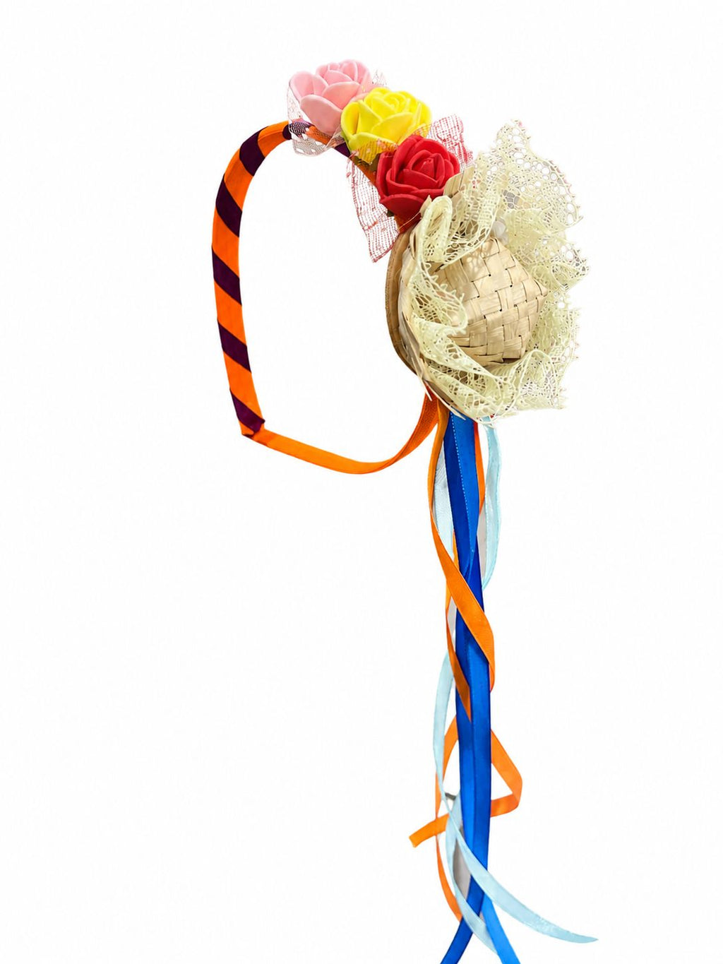 Tiara Junina com Chapéu de Palha e Fitas Coloridas