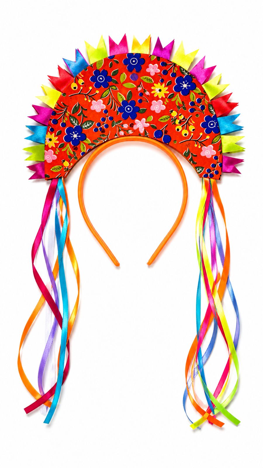 Tiara Junina Colorida com Girassóis e Fitas Decorativas