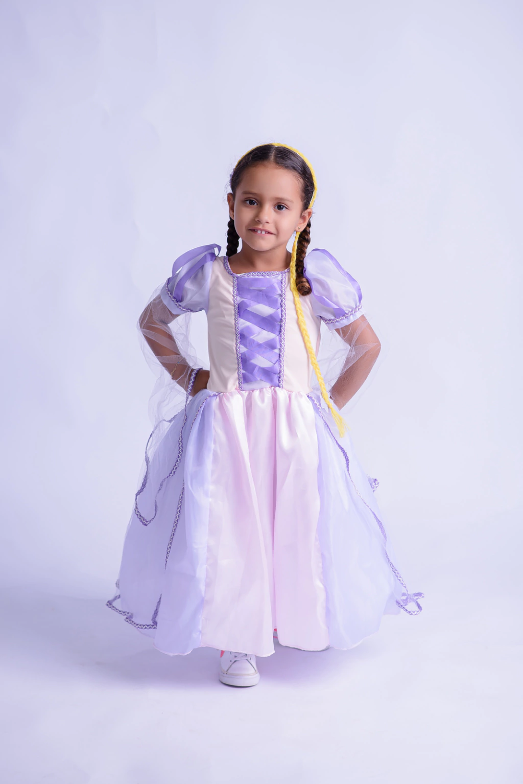 Fantasia Princesa Trança Encantada Com Tule na Manga Infantil Luxo