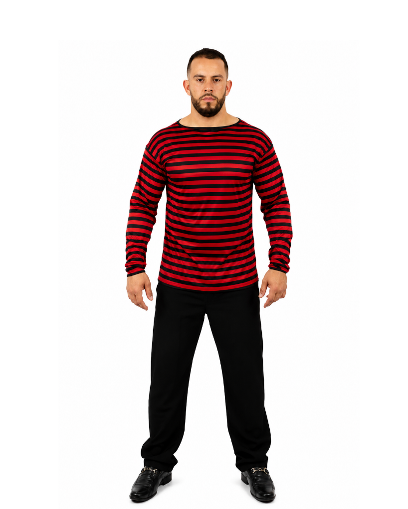 Camisa Vilão dos Sonhos Listrada Vermelha e Preta Masculina Adulto Halloween