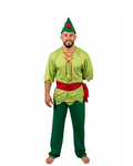 Fantasia Doende-Aventureiro da Floresta Verde Neon Masculina Adulto Completa com Chapéu e Faixa