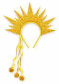 Tiara Sol Dourado com Glitter e Fitas – Acessório Fantasia Infantil