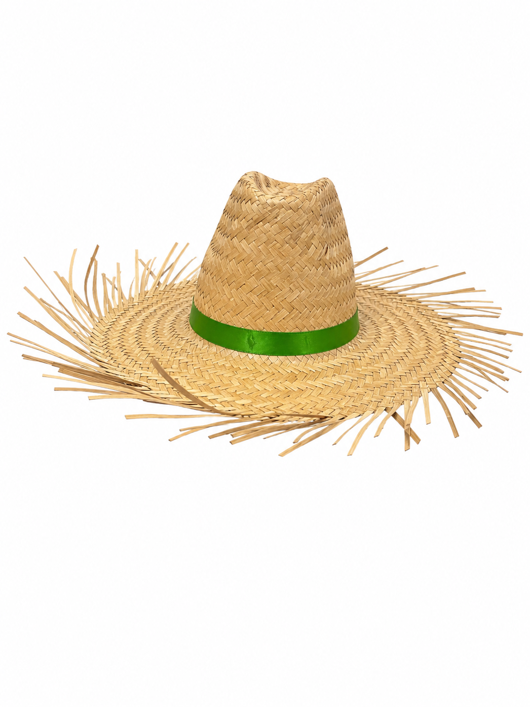 Chapéu Junino de Palha Desfiado com Fita Verde