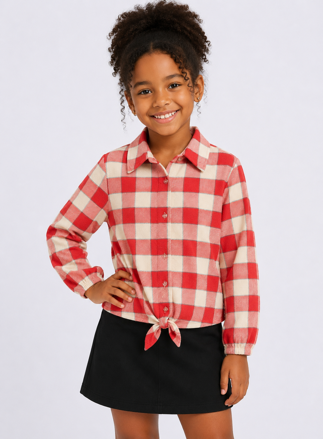 Camisa Junina Infantil Xadrez Manga Longa com Nó Frontal