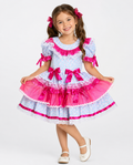 Vestido Junino Infantil Rosa Pink Floral Luxo