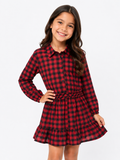 Vestido Xadrez Infantil Vermelho e Preto Manga Longa com Babado – Festa Junina Menina