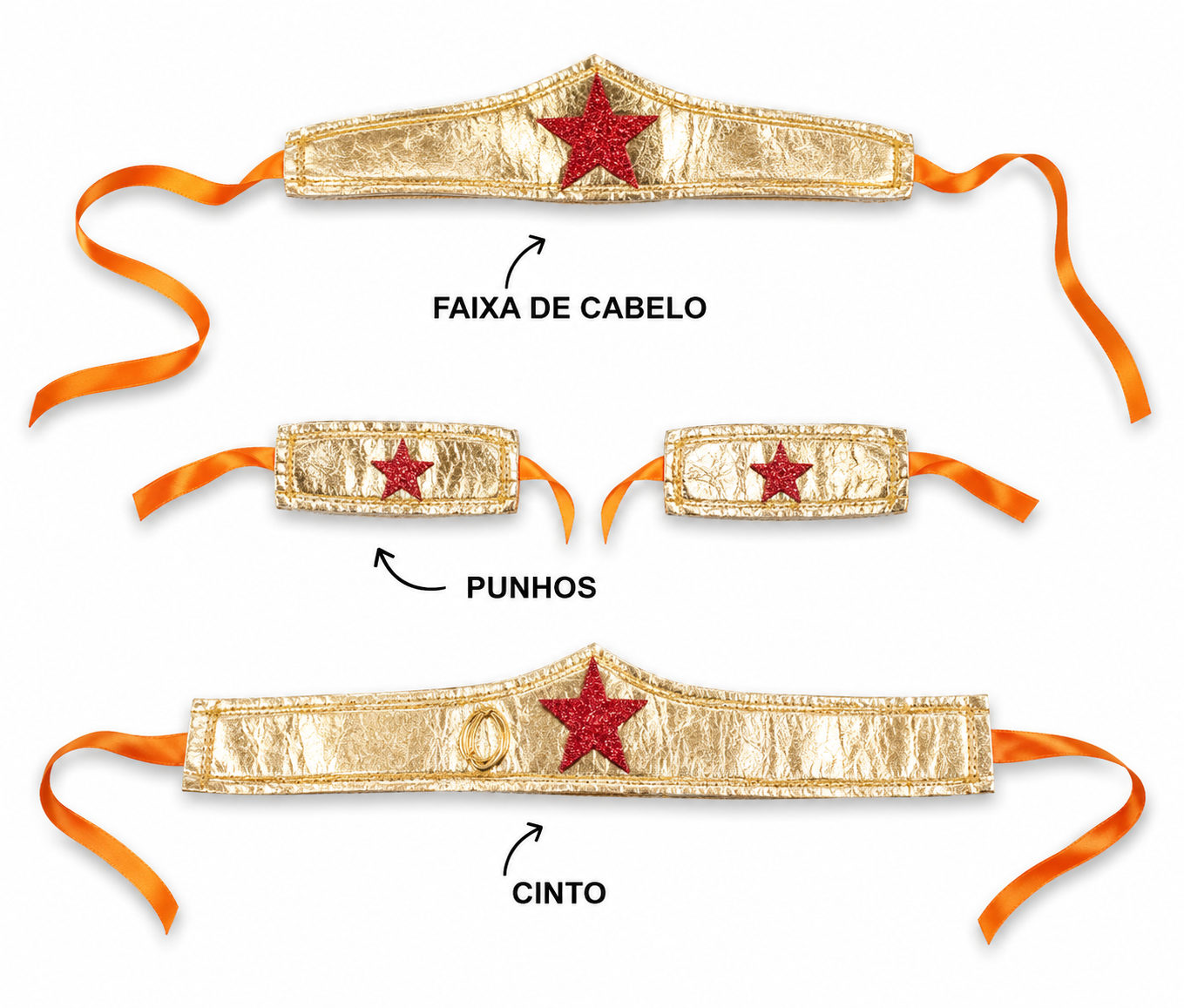 Tiara de Heroína Dourada com Estrela Vermelha – Acessório Fantasia Princesa Guerreira