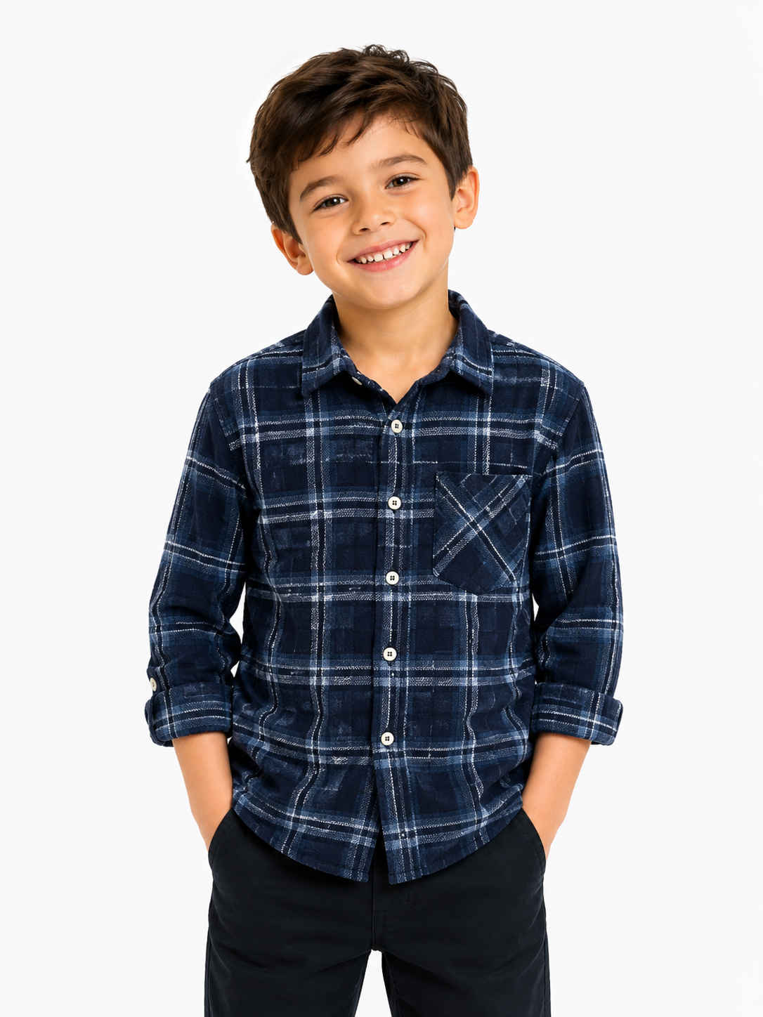 Camisa Xadrez Infantil Preta e Branca,Azul, vermelho Flanelada Manga Longa Menino Casual