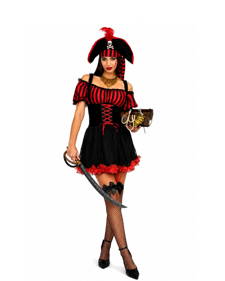 Fantasia Pirata Corsária Vermelha Feminina – Aventure-se com estilo e atitude!